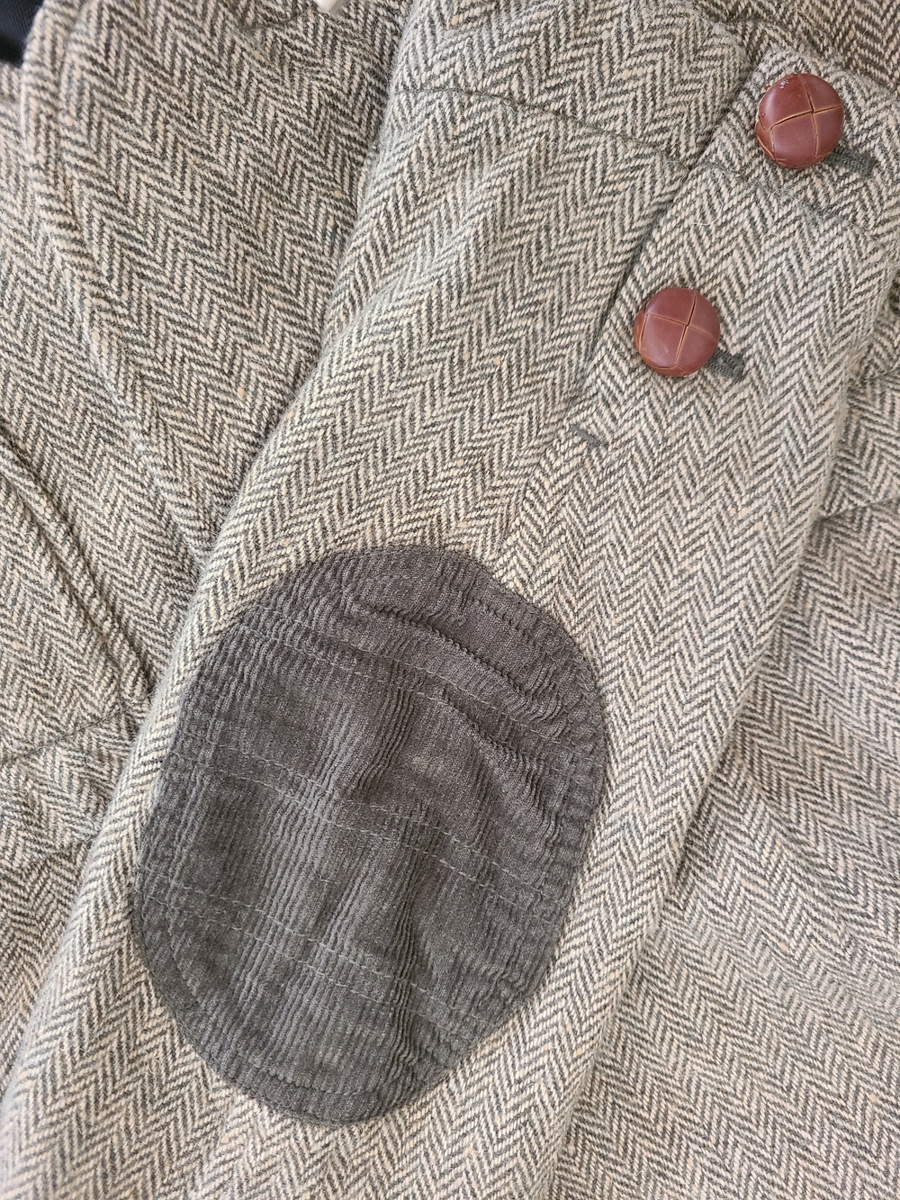 Vintage Abercrombie & Fitch Tan Herringbone Tweed Blazer with Elbow Patches M - Picture 7 of 12